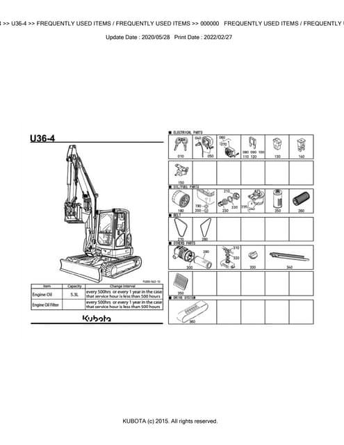 Kubota U25-3 ALPHA (SN 20001-59999) Excavator Parts