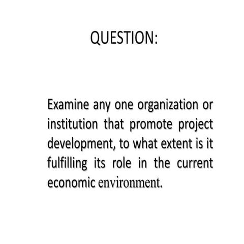 Examine any one organization or institution that promote project development,...