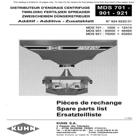 Kuhn twin disc fertilizer spreader MDS701 901-921 spare parts list