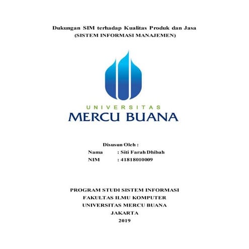 Dukungan SIM terhadap Kualitas Produk dan Jasa