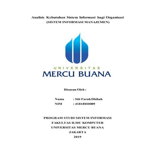 Analisis Kebutuhan Sistem Informasi bagi Organisasi