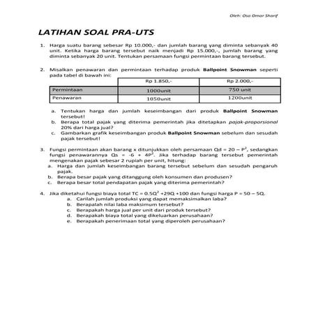 Latihan Soal Matematika Ekonomi Pra-UTS