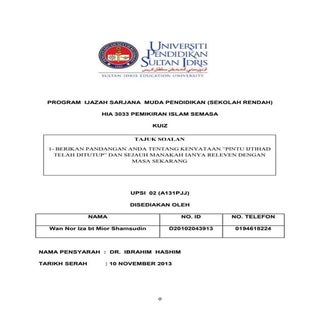 Kuiz  1   pemikiran islam semasa