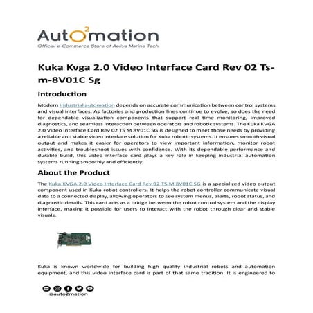Kuka Kvga 2.0 Video Interface Card Rev 02 Ts-m-8V01C Sg