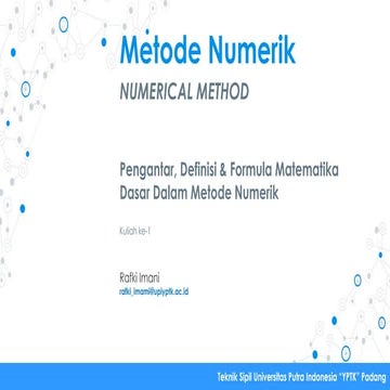 Pengantar Metode Numerik Bidang Teknik Sipil oleh Rafki Imani