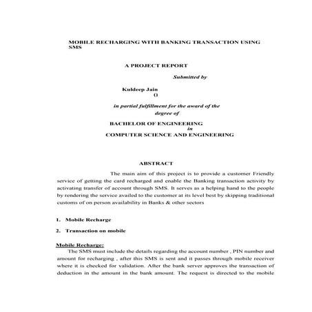 MOBILE RECHARGING WITH BANKING TRANSACTION USING SMS