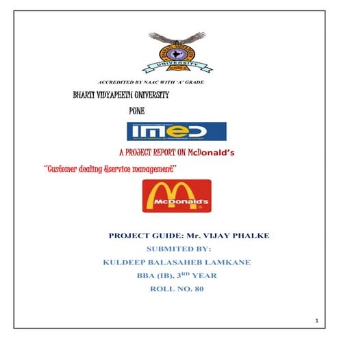 Mc Donald's summer internship Pune