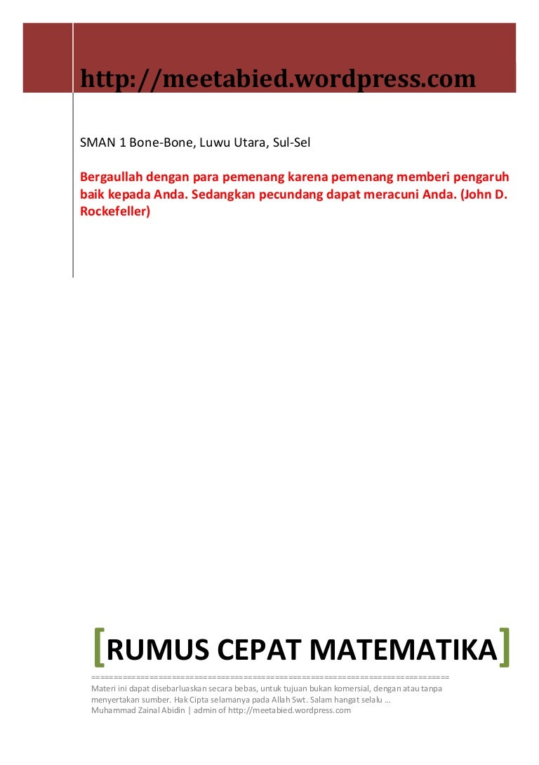 Kumpulan Rumus Cepat Matematika Smp - Matematika Dasar