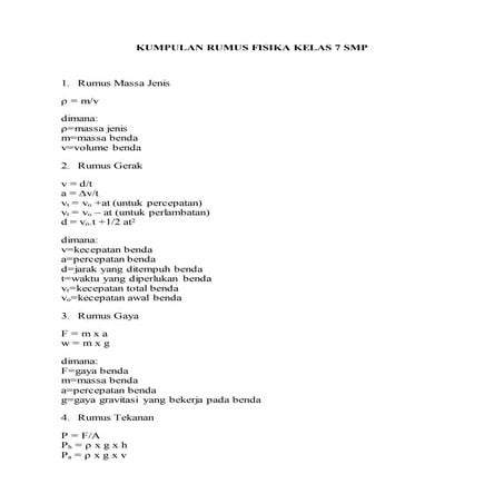 Kumpulan rumus fisika kelas 7 smp | PDF