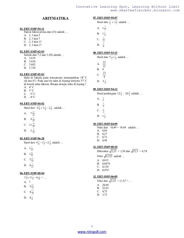 Kumpulan Soal Soal Pilihan Matematika Smp Lkp