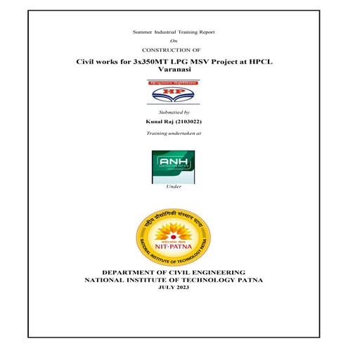 n 6 weeks Industrial Training at Civil works for 3x350MT LPG MSV Project at H...