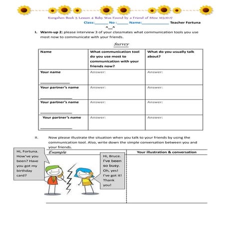 Kungshen book 5 lesson 4 warm up 2 survey& create a conversation