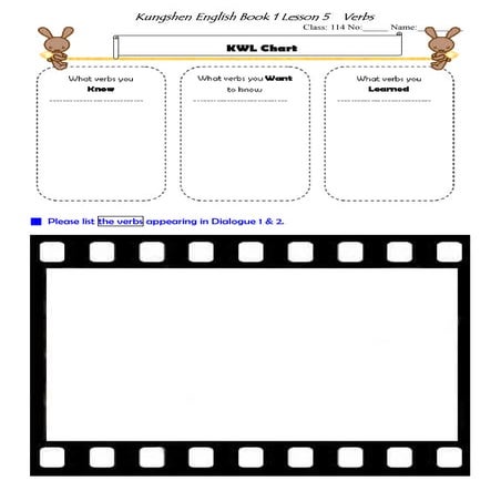 Kungshen english book 1 lesson 5  verbs 1 kwl chart