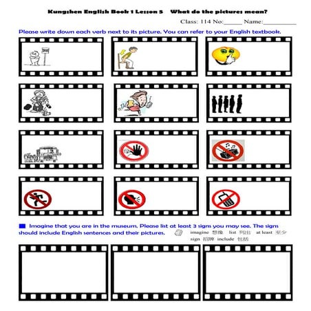 Kungshen english book 1 lesson 5  verbs 2 pictures