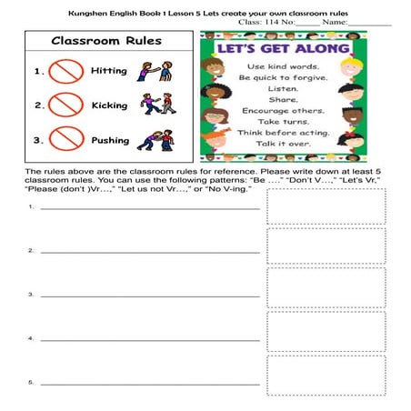 Kungshen english book 1 lesson 5  verbs 3 classroom rules