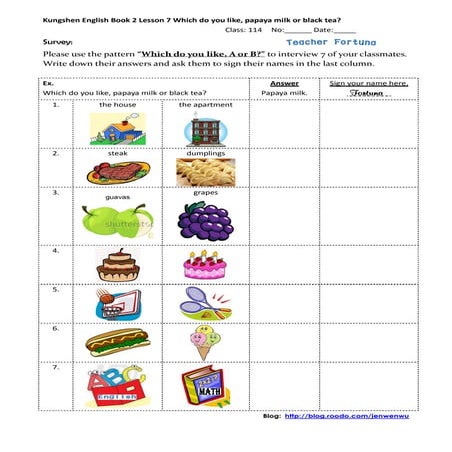 Kungshen english book 2 lesson 7 which do you like