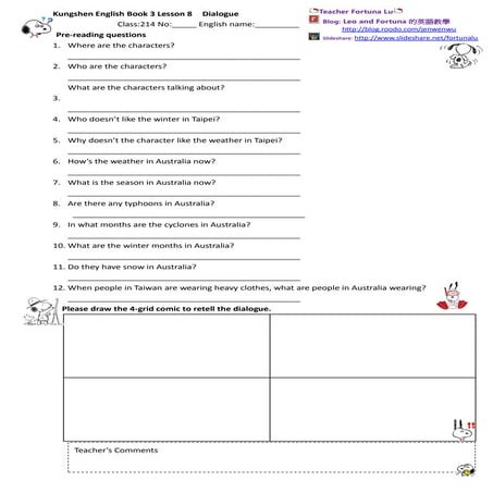 Kungshen english book 3 lesson 8   class