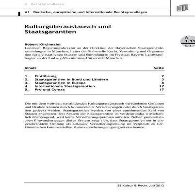 Robert Kirchmaier: Kulturgüteraustausch und Staatsgarantien