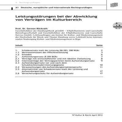 Gereon Röckrath: Leistungsstörungen bei der Abwicklung von Verträgen im Kultu...