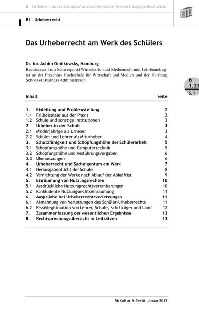 Gmilkowsky: Das Urheberrecht am Werk des Schülers