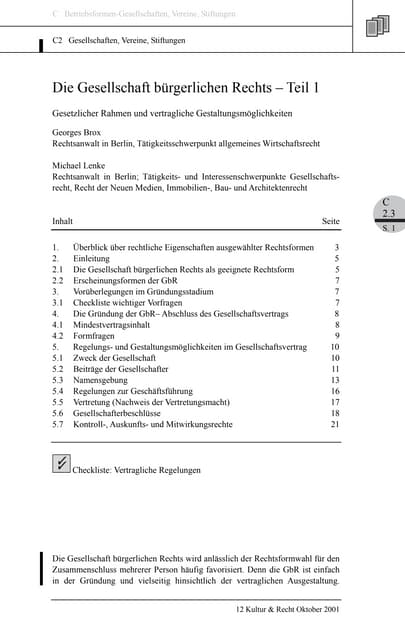 Brox, Lenke: Die Gesellschaft bürgerlichen Rechts – Teil 1. Gesetzlicher Rahm...