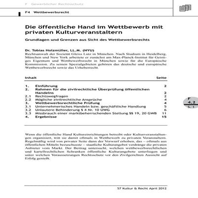 Dr. Tobias Holzmüller: Die öffentliche Hand im Wettbewerb mit privaten Kultur...