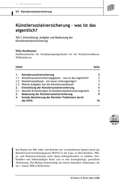 Nordhausen: Künstlersozialversicherung – was ist das eigentlich? Teil I: Entw...
