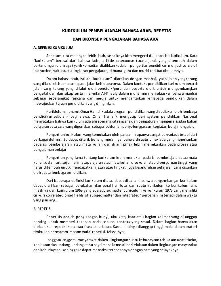 Kurikulum Pembelajaran Bahasa Arab Repetis Dan Bkonsep Pengajaran Ba