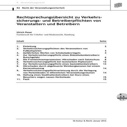 Poser: Rechtsprechungsübersicht zu Verkehrssicherungs- und Betreiberpflichten...