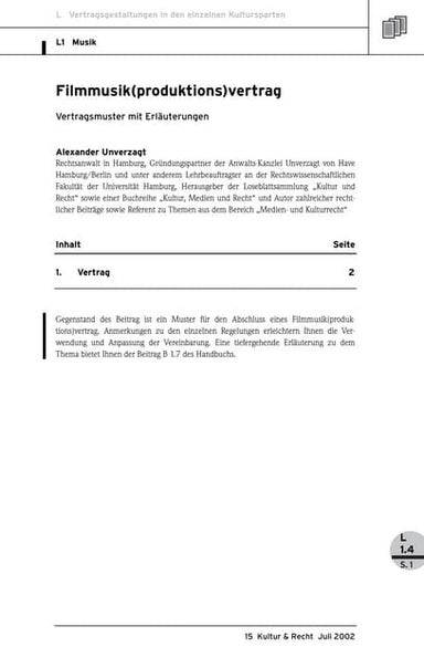 Unverzagt: Filmmusik(produktions)vertrag
