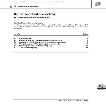 Dr. Burkhard Bastuck: Der Intendantenvertrag