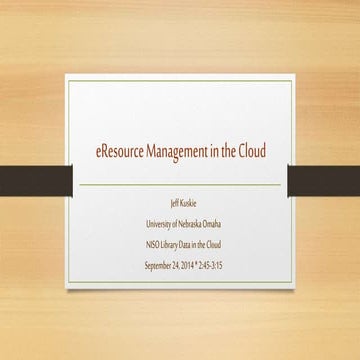 Sept 24 NISO Virtual Conference: Library Data in the Cloud