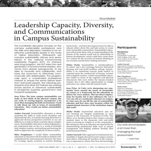 Leadership capacity, diversity, and communication in campus sustainability