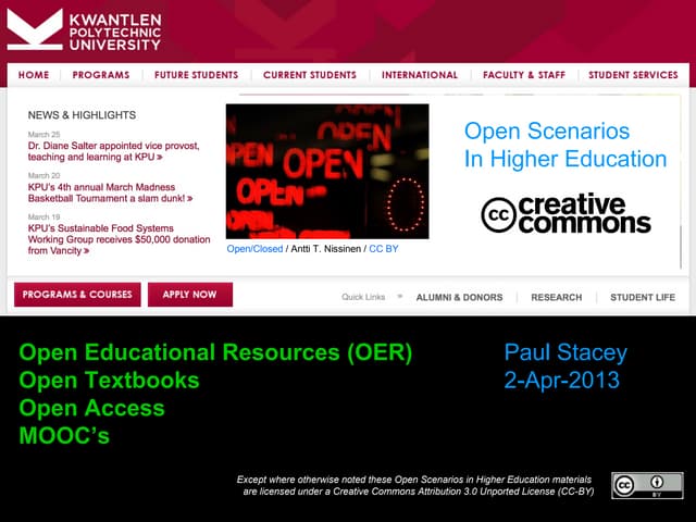 Open Scenarios in Higher Education