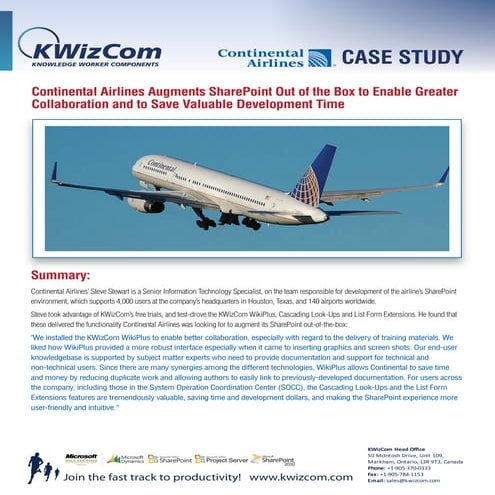 KWizCom sharepoint web continental-airlines-case-study