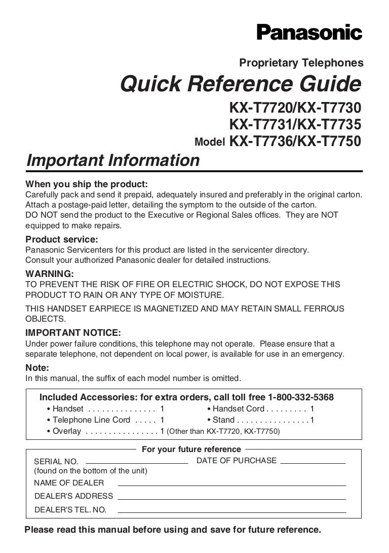 Quick Reference Guide KX-T7720/KX-T7730 KX-T7731/KX-T7735 KX-T7736/KX-T7750