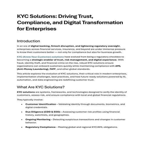 KYC Solutions: Driving Trust, Compliance, and Digital Transformation for Ente...