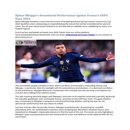 Kylian Mbappe's Sensational Performance Ignites France's UEFA Euro 2024 ...
