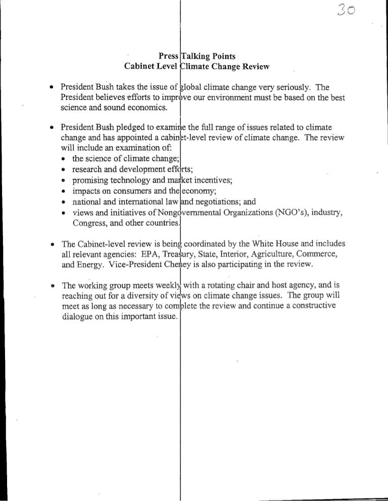 Talking Points Cabinet Level Climate Change Review