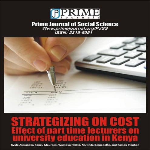Kyule alexander, kangu maureen, wambua phillip, mutinda bernadette and kamau stephen   strategizing on cost effect of part-time lecturers on university education in kenya