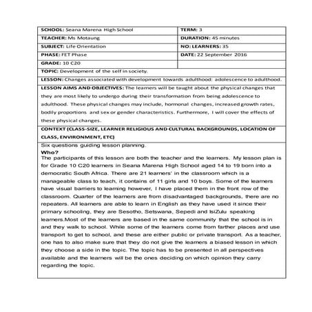 L.o grade 10 lesson plan