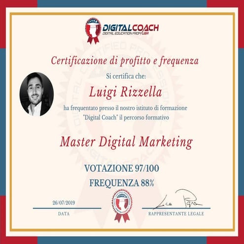 L. rizzella certificazione di profitto e frequenza master digital ...