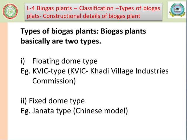 Biogas plant Classification