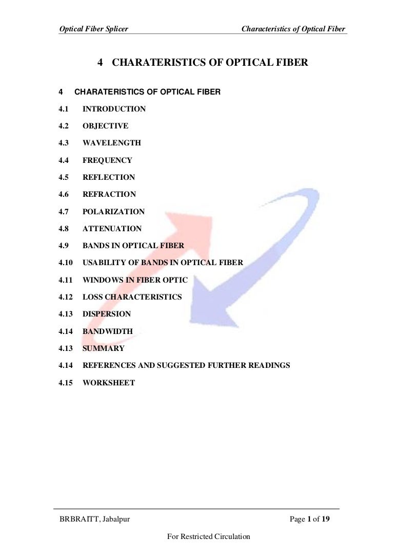 Characteristics of optical fiber cable