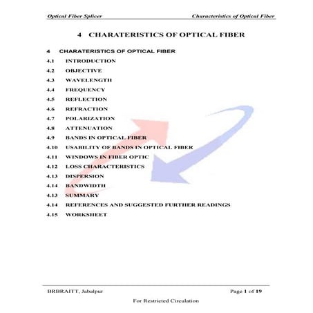 Characteristics of optical fiber cable