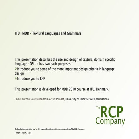 ITU - MDD - Textural Languages and Grammars