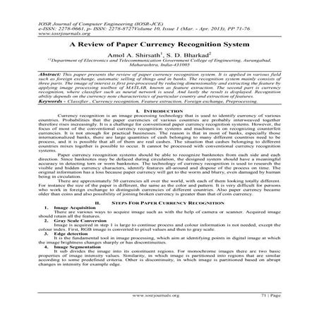 A Review of Paper Currency Recognition System