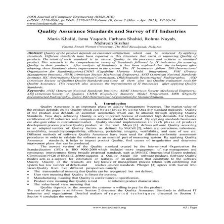 Quality Assurance Standards and Survey of IT Industries