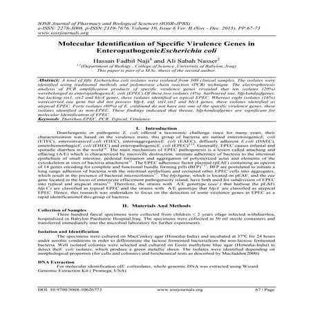 Molecular Identification of Specific Virulence Genes in ...