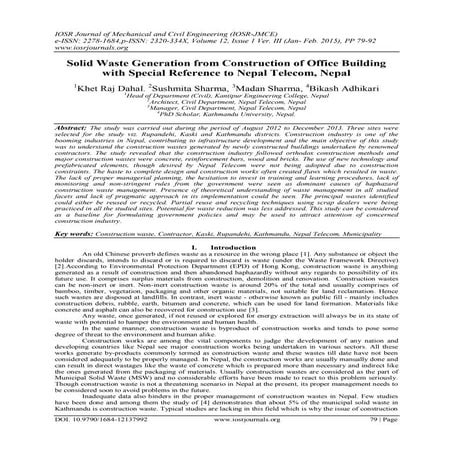 Solid Waste Generation from Construction of Office Building with Special Refe...